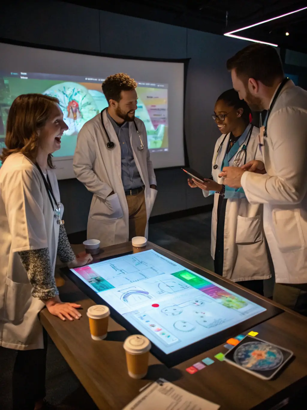 A group of veterinarians collaboratively discussing a case study on a digital whiteboard, showcasing the platform's collaborative environment.